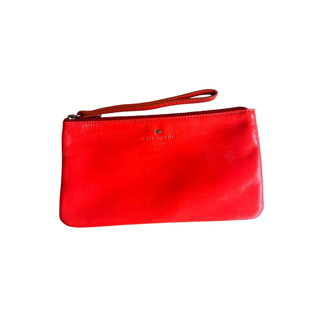 Kate Spade Patent Leather 8" Orange Red Neon Wristlet